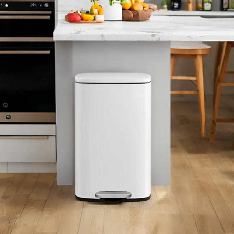 Image of LEDREM Kitchen Bin 50L, Pedal Bin For Kitchen, Rubbish Bin, Soft Close, Step-On Pedal, Steel, Inner Bucket, White Ltb101W01