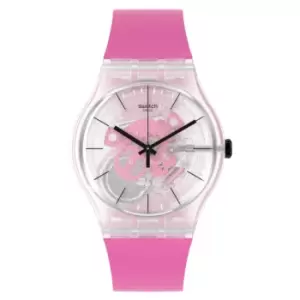 Image of Swatch New Gent Pink Daze Quartz Transparnet Dial Pink Strap Ladies Watch SO29K107