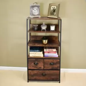 Image of Maya Industrial Soft 3 Drawer 3 Shelf Storage Cabinet - Wood Grain & Black - Brown