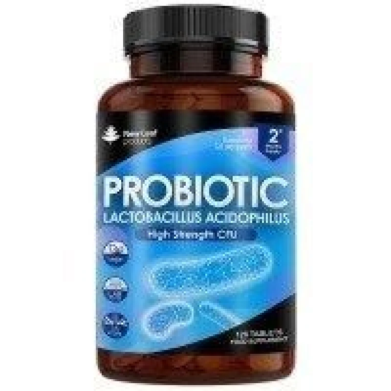 Image of New leaf health Probiotic Supplements Acidophilus Probiotic Tablets High Strength - Digestive & Gut Health Supplements 120 Tablets Blue unisex