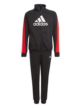 Image of adidas Junior Boys Badge Of Sport Cotton Tracksuit - Red/White, Size 11-12 Years