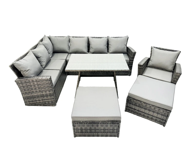 Image of Fimous 9 Seat Rattan High Back Corner Sofa Set with Big Stool in Dark Grey Dark Grey Unisex