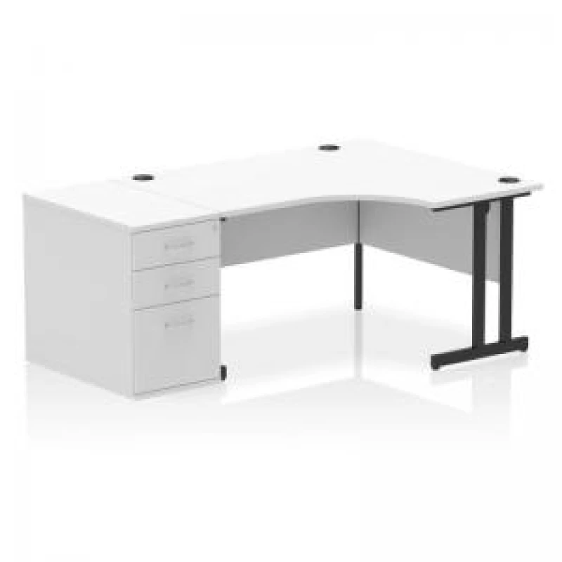 Image of Impulse Impulse 1400mm Right Crescent Office Desk White Top Black Cantilever Leg Workstation 800 Deep Desk High Pedestal IWSRC148BCWHT
