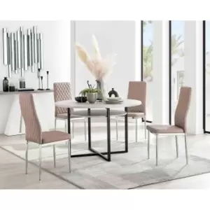 Image of Furniture Box Adley Grey Concrete Effect Storage Dining Table and 4 Cappuccino Milan Chrome Leg Chairs