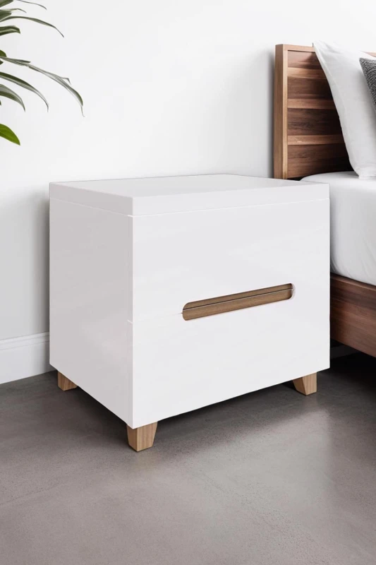 Image of FWStyle FWStyle Gloss White 2 Drawer Bedside Table Fast Click Assembly White One Size Unisex 5056413124890