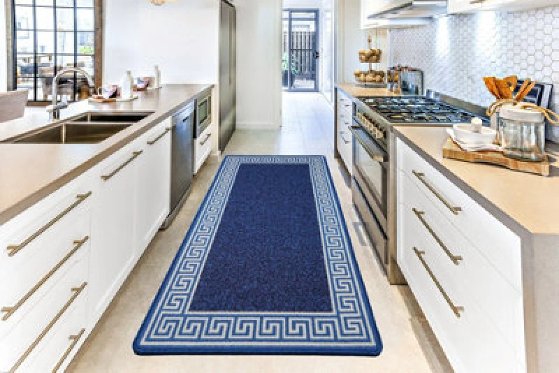 Image of Smart Living Smart Living Greekey Heavy Duty Machine Washable Hallway Kitchen Non Slip Door Mat in Blue Size: 67cm x 220cm Blue 67cm x 220cm Unisex