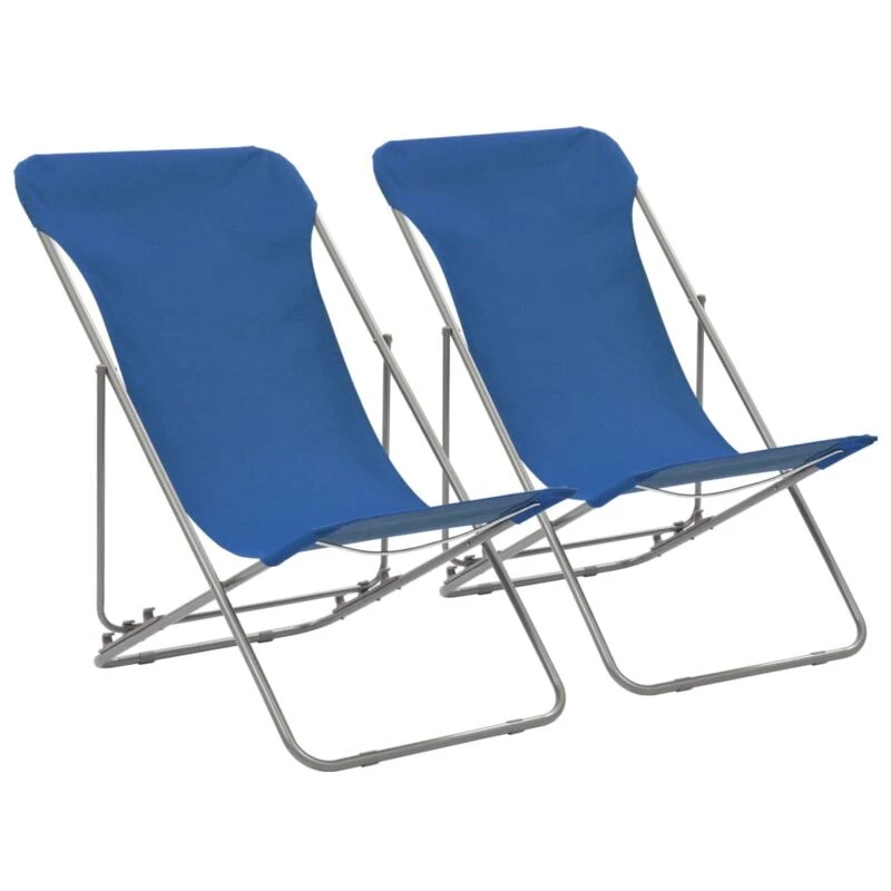 Image of 2pcs vidaXL Blue Folding Steel and Oxford Fabric Beach Chairs