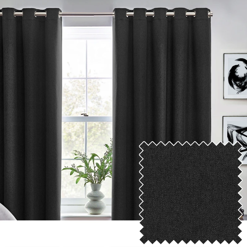 Image of Furn Furn Dawn 100% Blackout Thermal Eyelet Curtains Size: 229cm width x 137cm drop Black 229cm width x 137cm drop Unisex 5025532854186