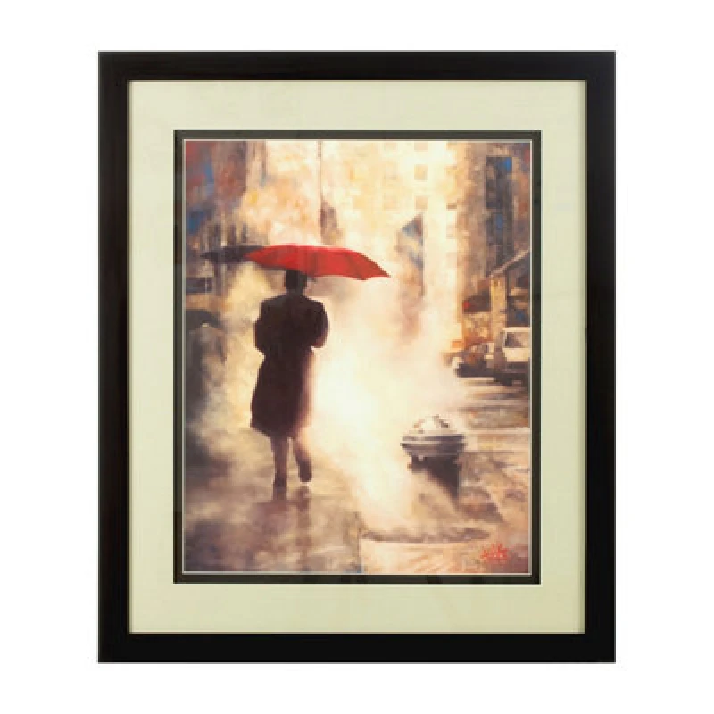 Image of Premier Housewares Framed Man Under Umbrella Wall Art Black