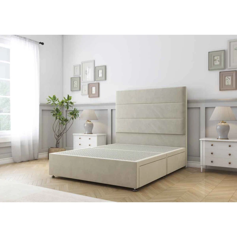 Image of Sloomy Texas Cream Plush Divan Bed Base 2 Drawers Same Side With 26" Strutted Headboard 5' King