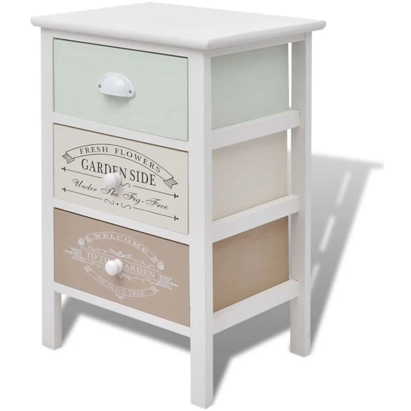 Image of vidaXL French Storage Cabinet 3 Drawers Wood Home Corner Cupboard Hall Chest