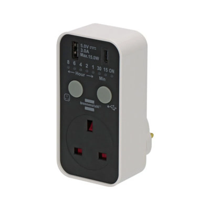 Image of Brennenstuhl Countdown Timer Plug With USB A And USB C - Mains Timer Socket