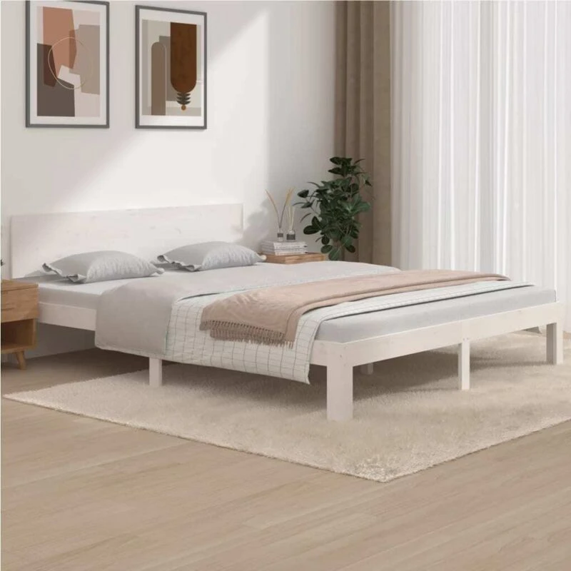 Image of VIDAXL Bed Frame without Mattress White Solid Wood Pine 160x200cm Vidaxl 8720286879924
