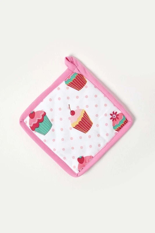 Image of Homescapes Pink Cupcake Cotton Pot Holder Pink unisex