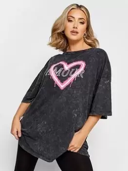 Image of Yours Boxy Tee Grey Wash A'more Print, Grey, Size 16, Women