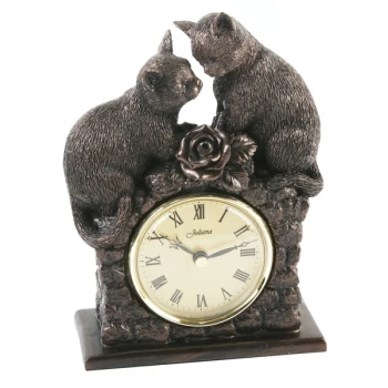 Image of Bronze Finish Mantel Clock - 2 Cats