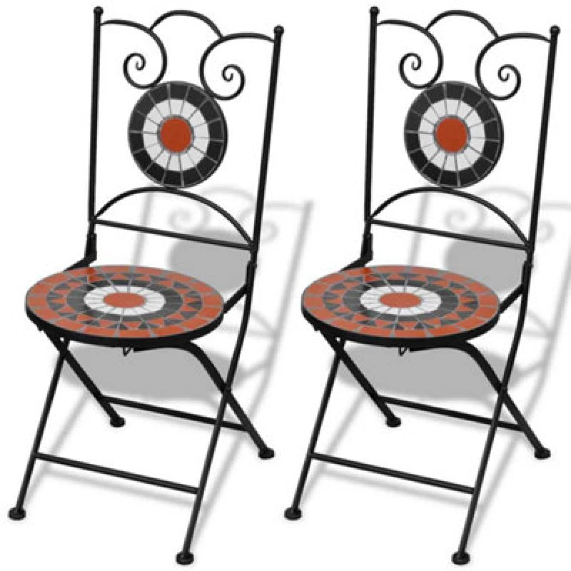 Image of vidaXL 2x Mosaic Bistro Chairs Terracotta and White Outdoor Furniture Seat