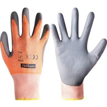Image of Cut Resistant Gloves, Pu Coated, Grey/Orange, Size 10 - Tuffsafe