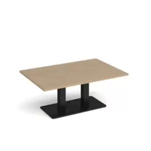 Image of Eros rectangular coffee table with flat Black rectangular base and twin uprights 1200mm x 800mm - kendal oak