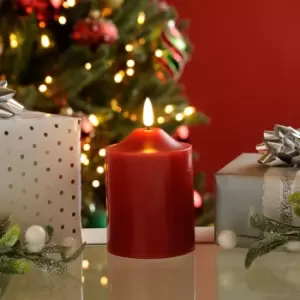 Image of Festive 10cm Battery Operated Wax Firefly Pillar Candle With Timer Red