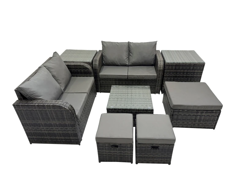 Image of Fimous Love Sofa Square Coffee Table Set with 2 Side Tables 3 Stools in Dark Grey Dark Grey Unisex