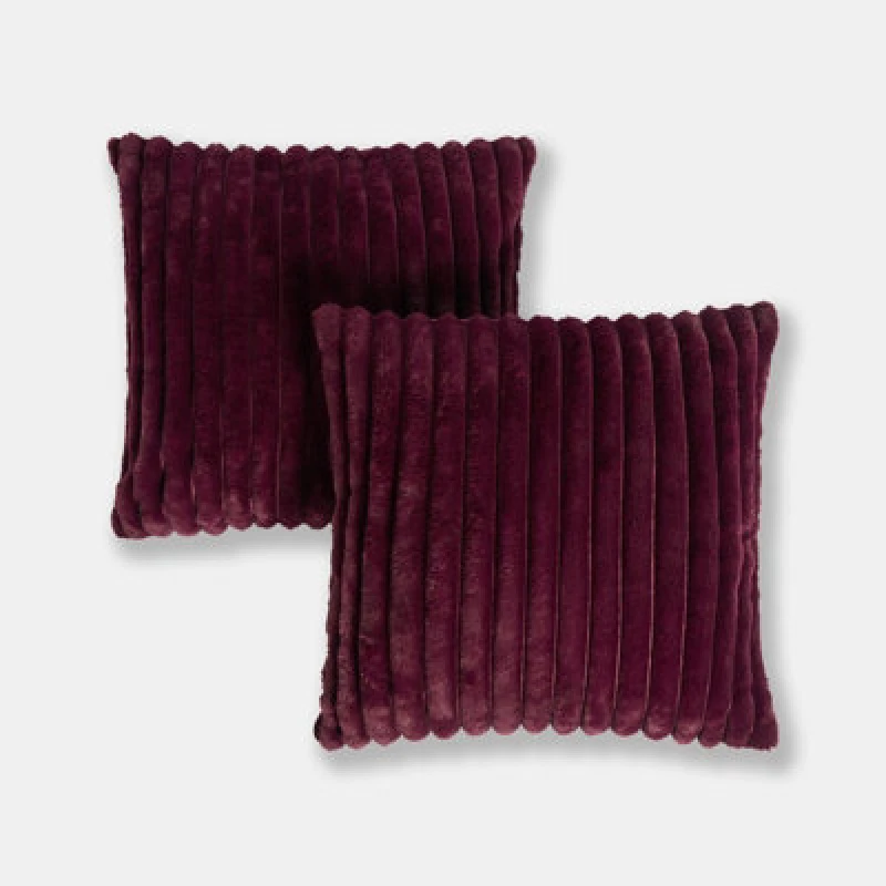 Image of OHS OHS 2 Pack Faux Fur Ultra Soft Thick Ribbed Square Cushion Covers, Burgundy Size: 45cm x 45cm Burgundy 45cm x 45cm Unisex 5027434226351