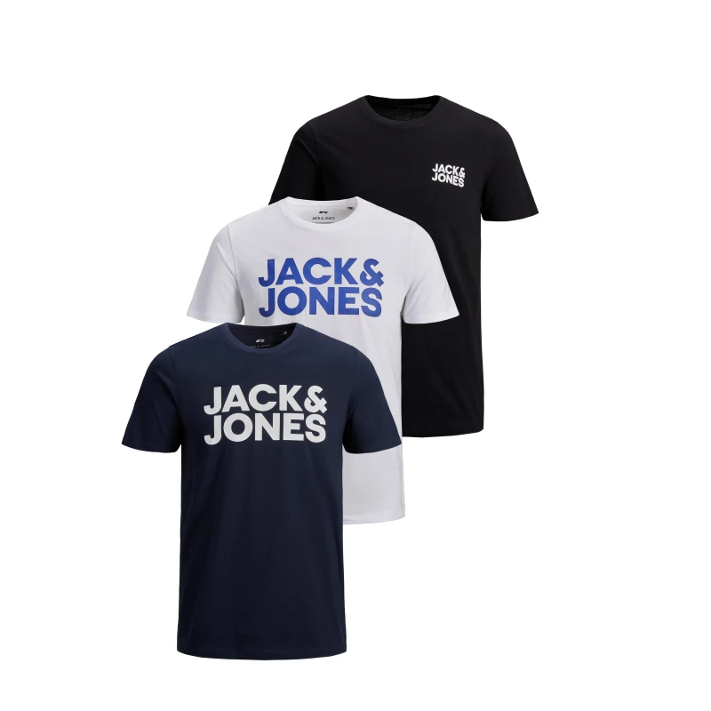 Image of Jack and Jones Logo 3 Pack T-Shirt Mens Blk/Nvy/Wht male M