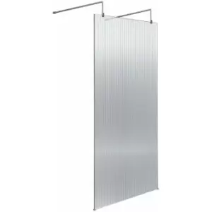 Image of Hudson Reed Fluted Wet Room Screen with Support Arm and Feet 900mm Wide - 8mm Glass