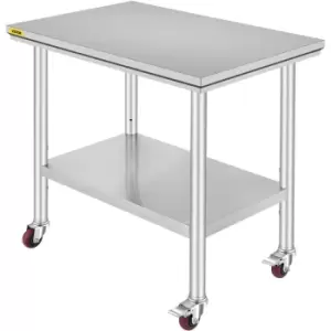 Image of VEVOR Stainless Steel Catering Work Table 36x24" Commercial Work Table with 4 Wheels Commercial Food Prep Workbench with Flexible Adjustment