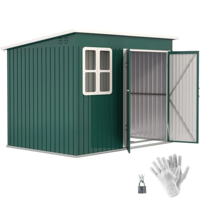 Image of Outsunny 8.5 x 6ft Galvanised Steel Garden Shed with Foundation Kit, Green Dark Green