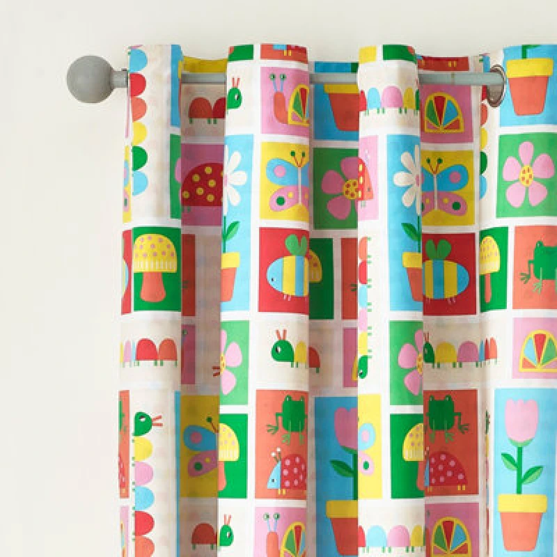 Image of Catherine Lansfield Curious Caterpillar Reversible Ready Made Eyelet Curtains 66'' x 72'' Bright