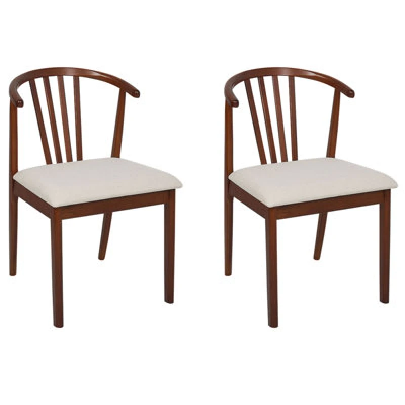 Image of Beliani Set Of 2 Dining Chairs Craig Wood Dark Brown/ Beige