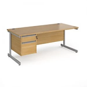 Image of Dams International Straight Desk with Oak Coloured MFC Top and Silver Frame Cantilever Legs and 2 Lockable Drawer Pedestal Contract 25 1800 x 800 x 72