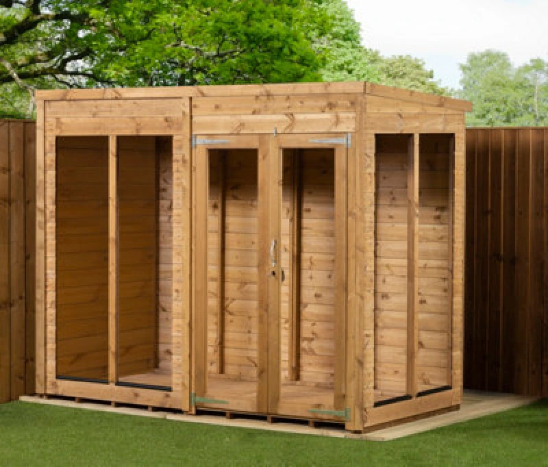Image of Empire Sheds Empire Pent Summerhouse 8X4 Dipped Treated Tongue And Groove Wooden Garden Shed Double Door (8' X 4' / 8ft X 4ft) (8X4)
