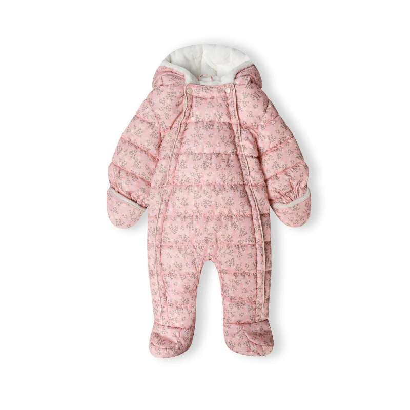 Image of Minoti Girls baby snowsuit with hood double zip light pink Light Pink female 3-6 Mnth