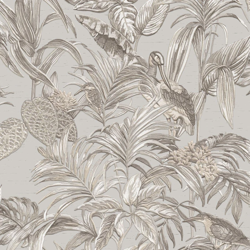 Image of Design ID DID Bird of Paradise Beige & Grey Wallpaper Wallpaper One Size Multi 42697469000