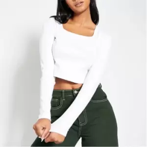 Image of I Saw It First Rib Square Neck Cotton Crop Top - White