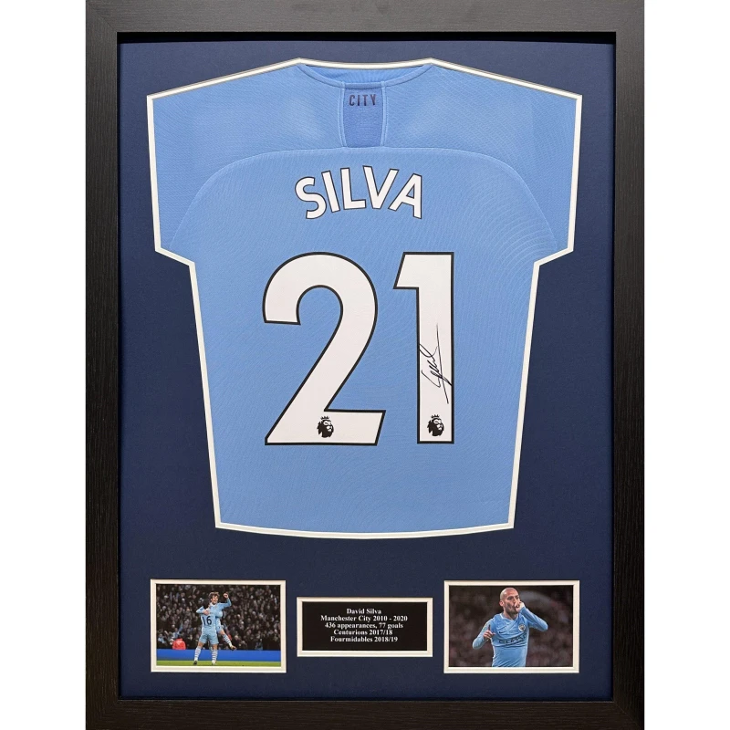 Image of AllStarSignings Ltd David Silva signed & framed Manchester City 2019/2 Blue unisex One Size