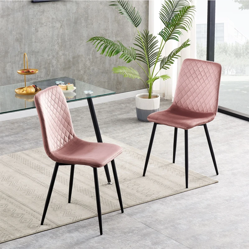 Image of MCC DIRECT Set of 4 Designer Velvet Fabric Dining Chairs Metal Legs Lexi Chairs light grey LX0413