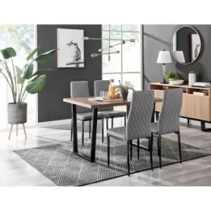 Image of Furniture Box Kylo Brown Wood Effect Dining Table and 4 Grey Milan Black Leg Chairs