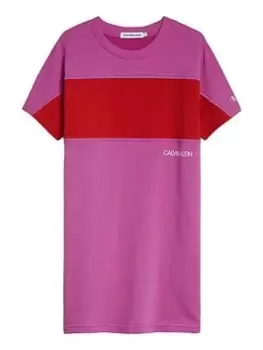 Image of Calvin Klein Jeans Girls Colour Block Dress - Pink, Size 10 Years, Women