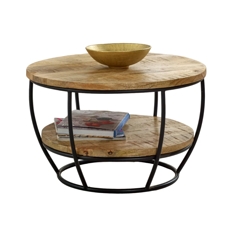 Image of Indian Hub Surrey Solid Wood & Metal Coffee Table With Shelf