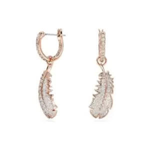Image of Nice White Rose Gold-tone Plated Feather Hoop Earrings 5663486