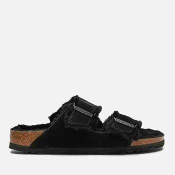 Image of Birkenstock Womens Arizona Slim Fit Slim Fit Shearling Double Strap Sandals - Black - UK 7.5