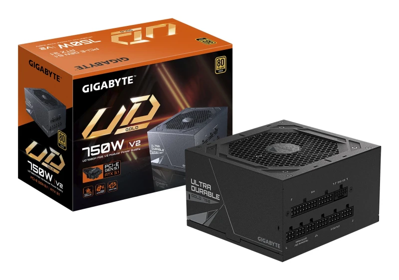 Image of Gigabyte Gigabyte UD750GM PG5 V2 Power Supply Unit- PCIe Gen 5.1, 80 PLUS Gold, Fully Modular Design, 120mm Fan, ATX 3.1 compatible, EU Plug GP-UD750G