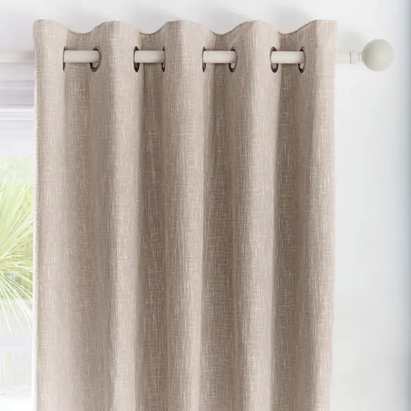 Image of Appletree Loft Boucle Woven Linen Eyelet Curtains Linen