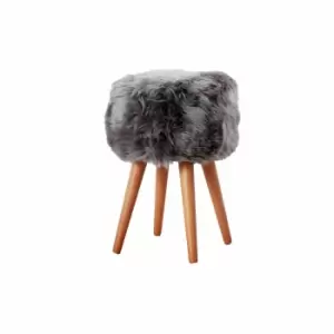 Image of Native Natural Grey Sheepskin Wood Stool - Woodstain
