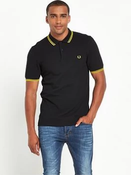 Image of Fred Perry Original Twin Tipped Polo Shirt - Black/Yellow, Size S, Men