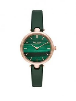 Image of Kate Spade New York Kate Spade Holland Green Marbled and Rose Gold Detail Dial Green Leather Strap Ladies Watch, One Colour, Women