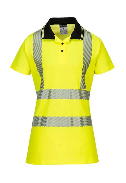 Image of Portwest Hi Vis Womens Cotton Comfort Pro Polo Short Sleeve Shirt LW72YBRXL Colour: Yellow / Black